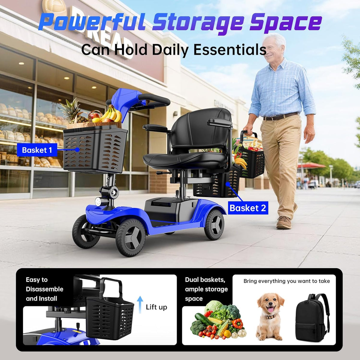 Axada Mobility Scooter for Seniors,Motorized Scooter,Detachable Battery,Dual ...