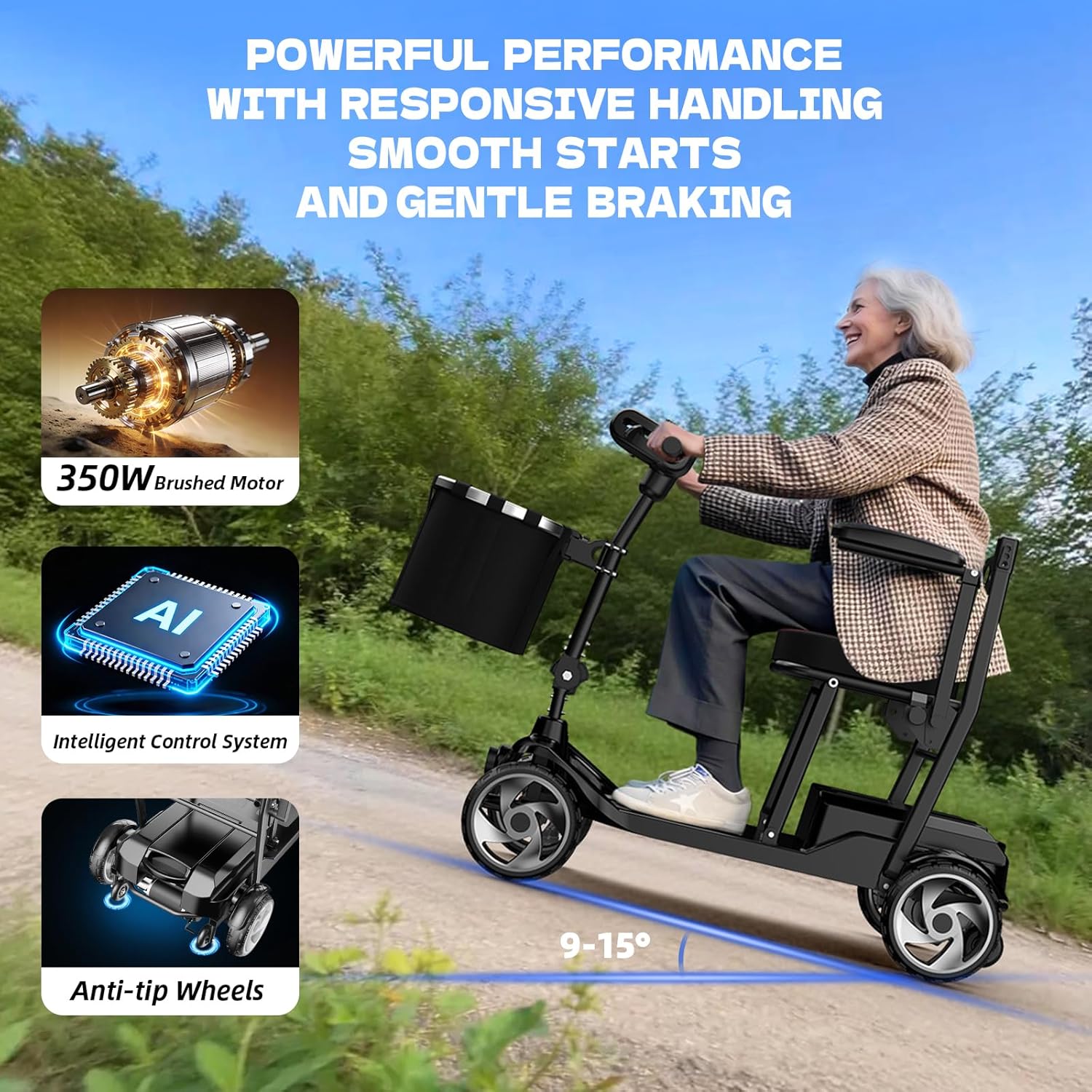 Mobility Scooters for Seniors,49 Lbs Lightweight Mobility Scooter,Upgraded Removable Battery,Black
